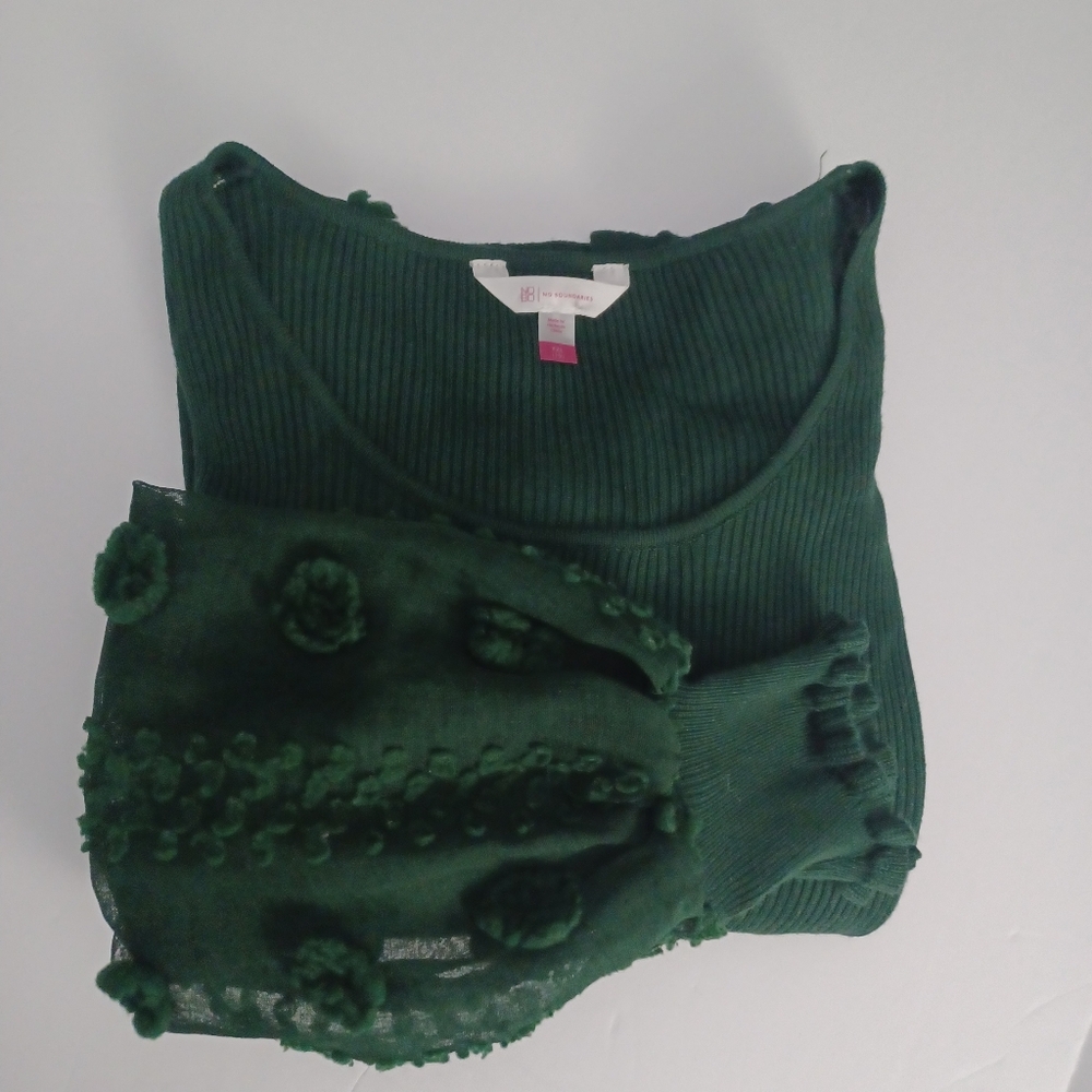 Nobo Forrest green Sheer Balloon Sleeve Sweater Sz XXL